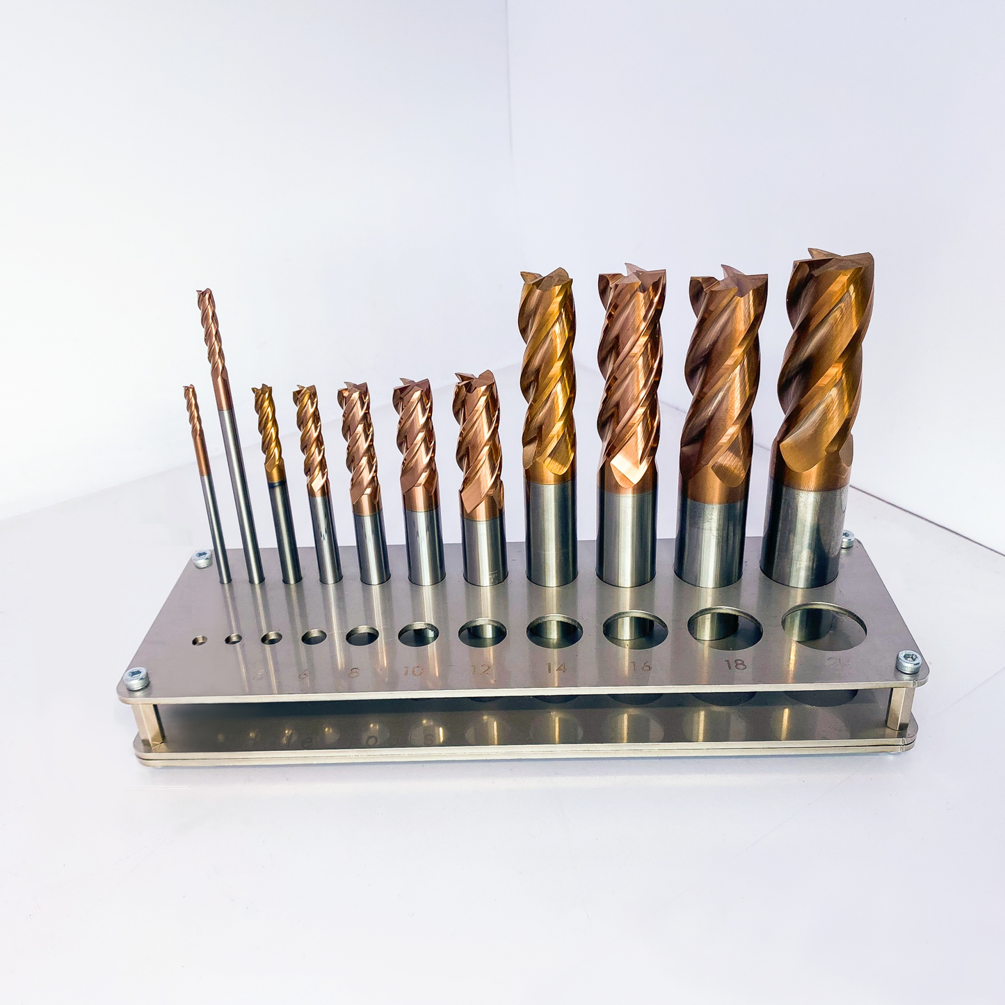 Carbide End Mill Set with Stand 11pc Ø3-20mm