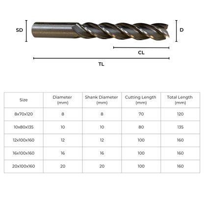 HSS End Mill Extra Long Ø20x100x160 4 Flute
